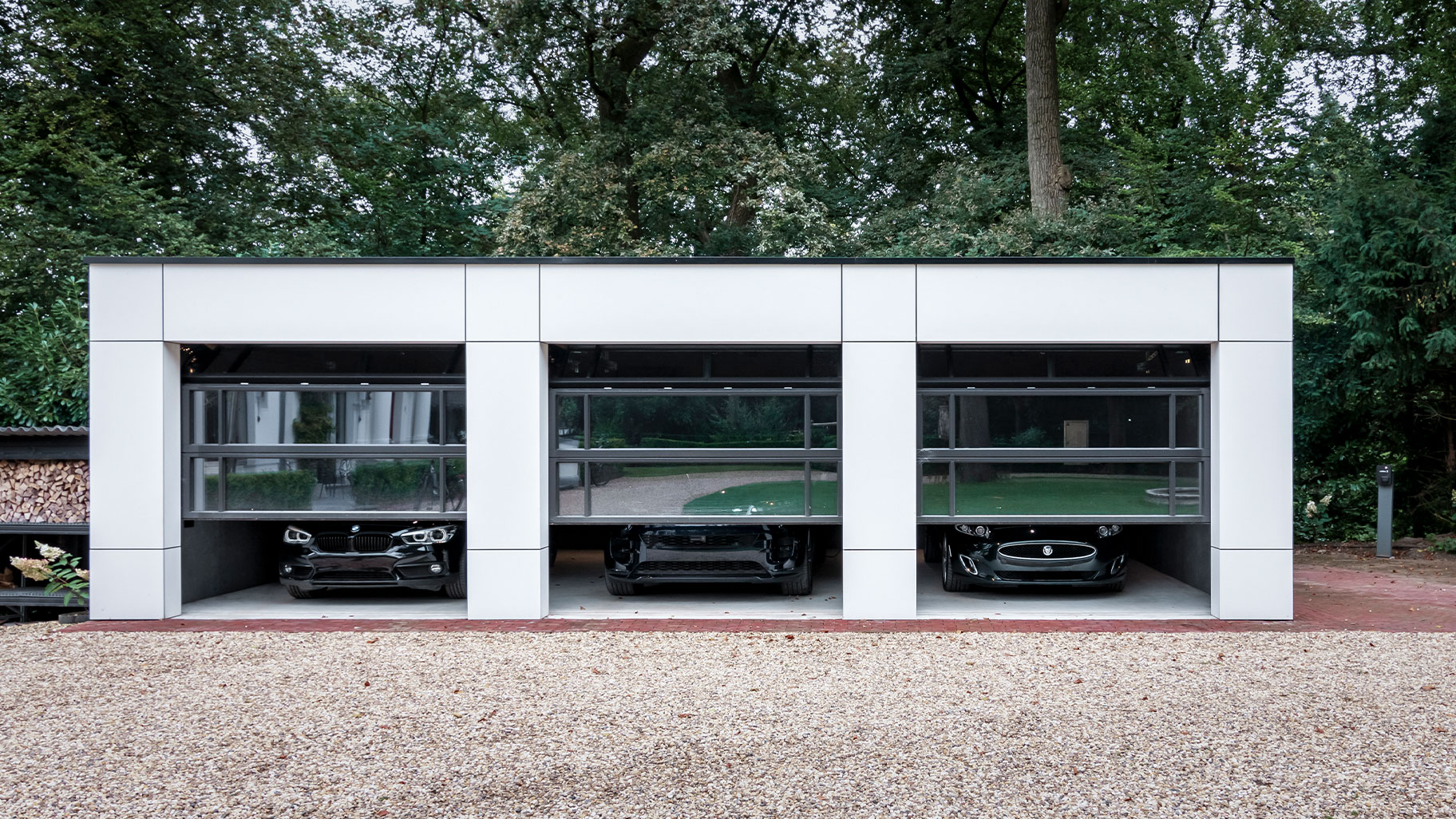 Modern garage door with glass