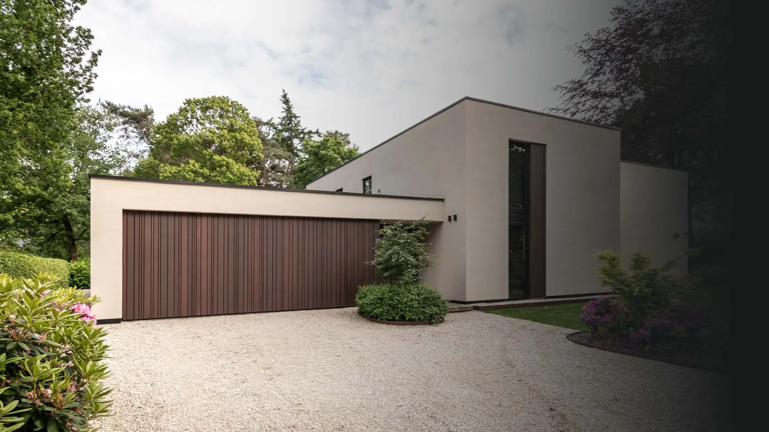 Wooden garage door in a dark finish
