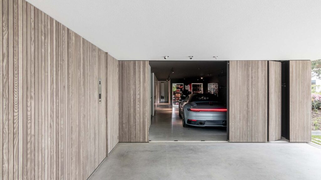 Side sliding garage door ash wood