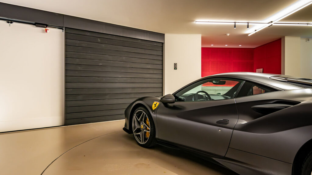 Side sliding garage door Shou Sugi Ban